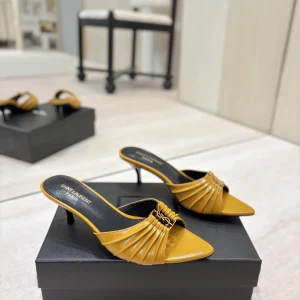 Ruched Pointed Toe Mid-Heel Mule Shoes image 1