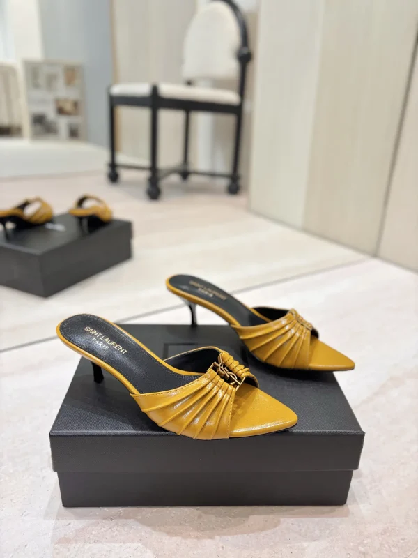 Ruched Pointed Toe Mid-Heel Mule Shoes image 1