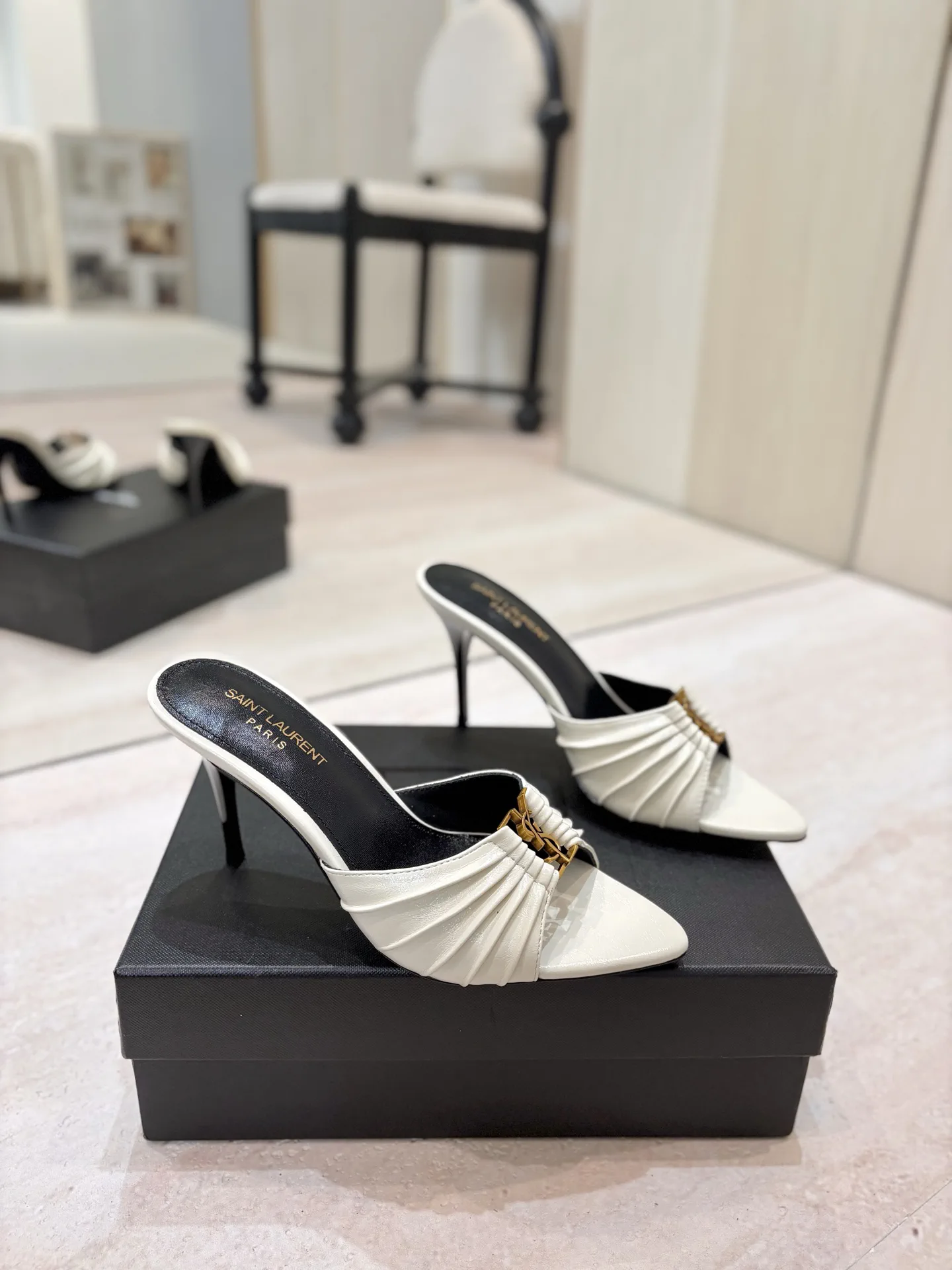 Yves Saint Laurent Ruched Pointed Toe Mule Heels image 1
