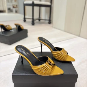 Yves Saint Laurent Ruched Pointed Toe High Heel Mules image 1