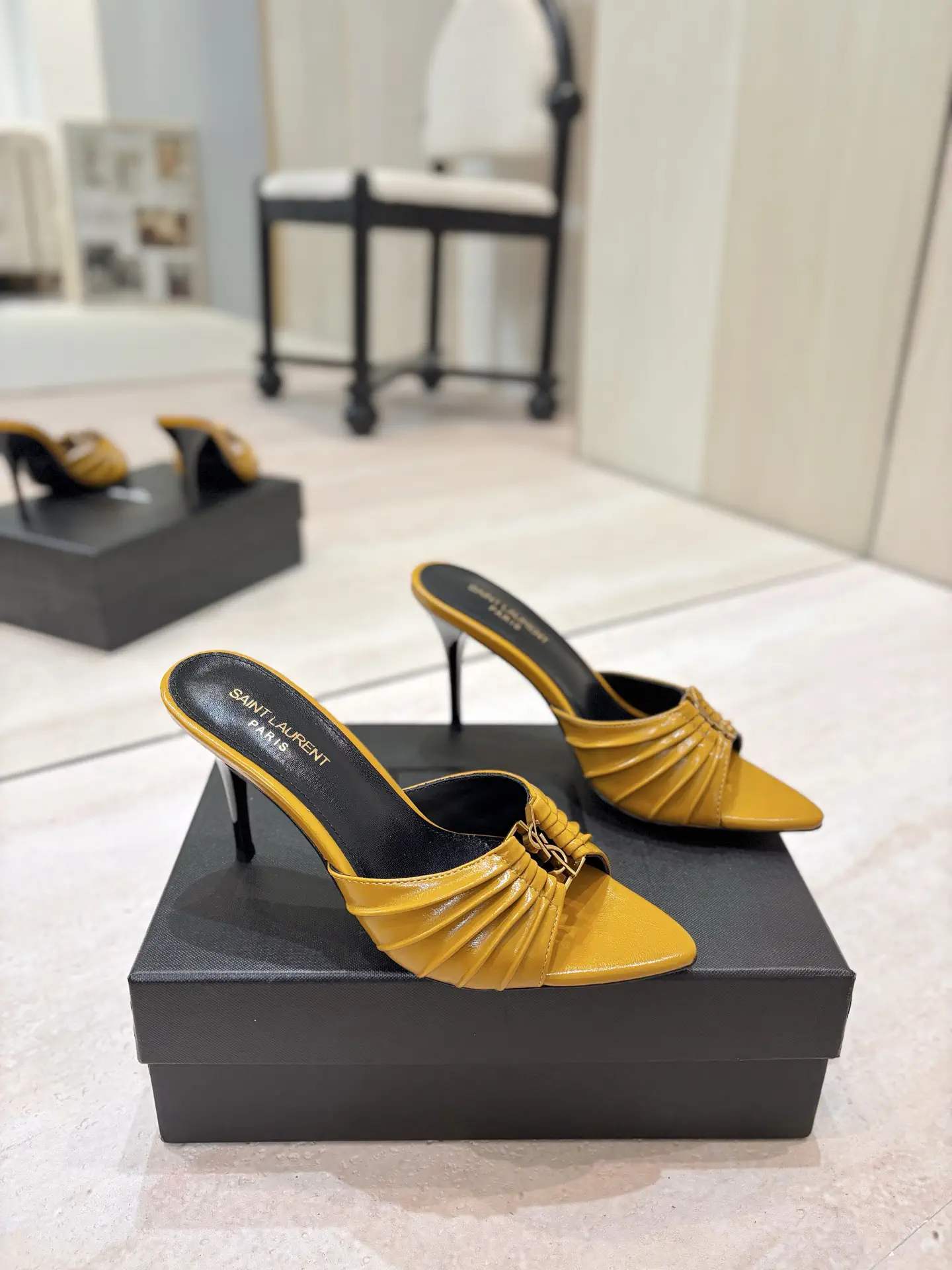Yves Saint Laurent Ruched Pointed Toe High Heel Mules image 1