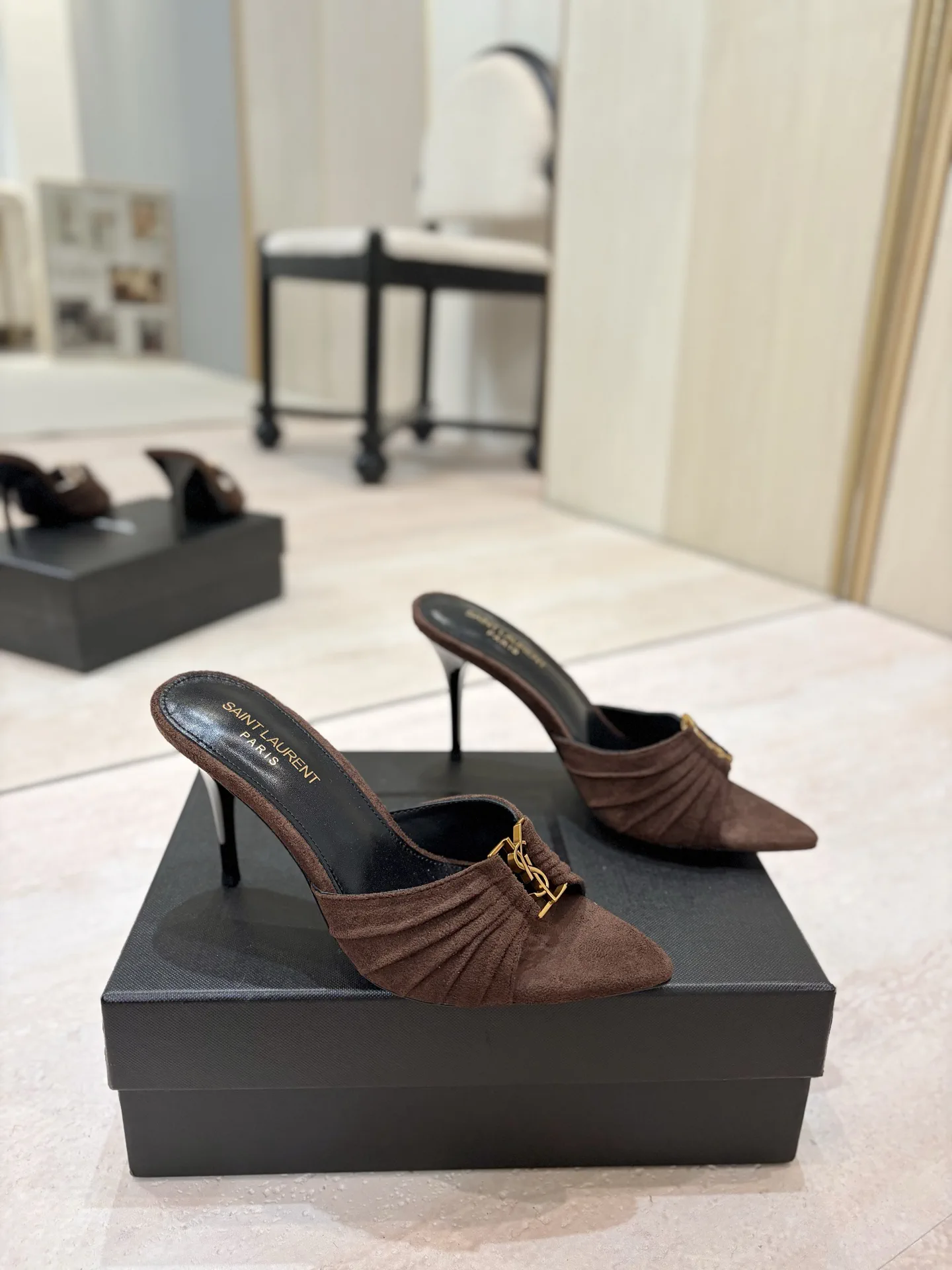 Yves Saint Laurent Ruched Pointed Toe Mule Heels image 1