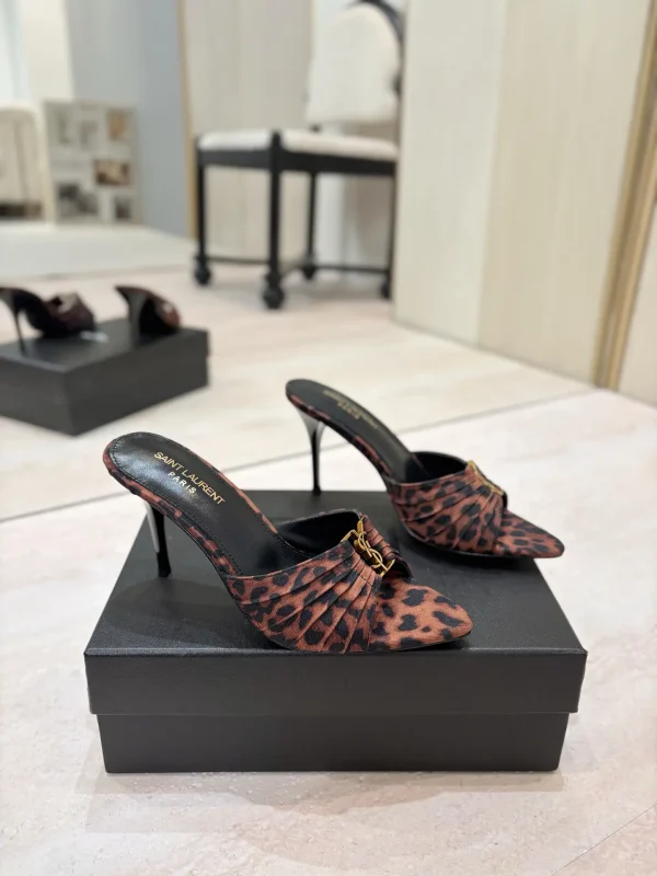 Leopard Print Ruched Pointed Toe High Heel Mules image 1