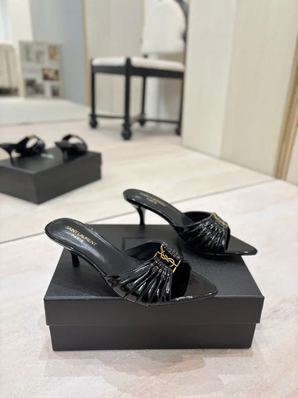 Yves Saint Laurent Ruched Pointed Toe Mid Heel Mules image 1