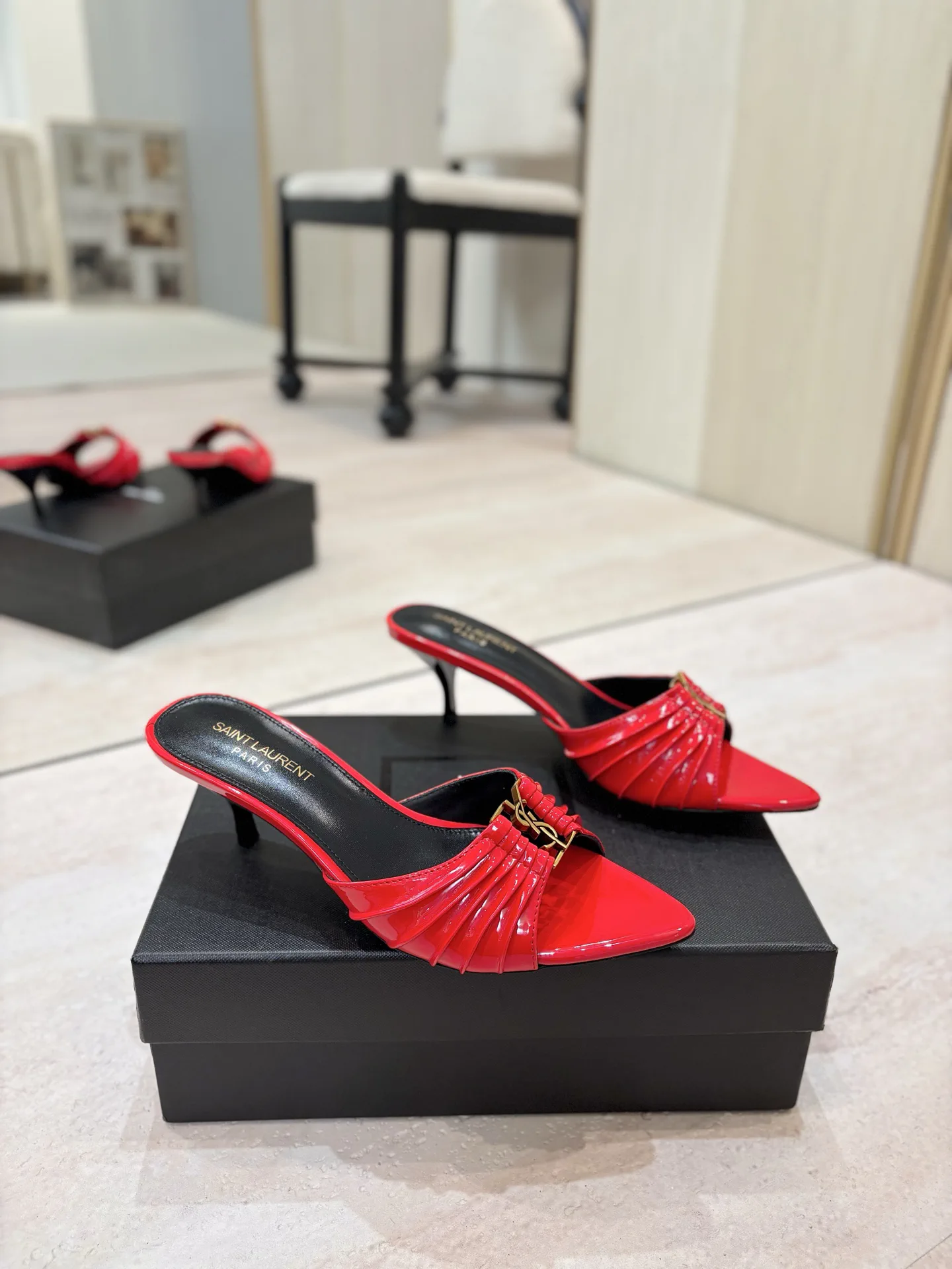 Yves Saint Laurent Ruched Pointed Toe Mid Heel Mules image 1