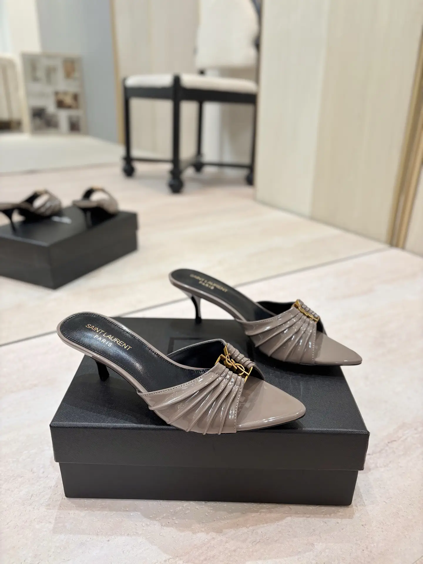 Yves Saint Laurent Ruched Pointed Toe Mid-Heel Mules image 1