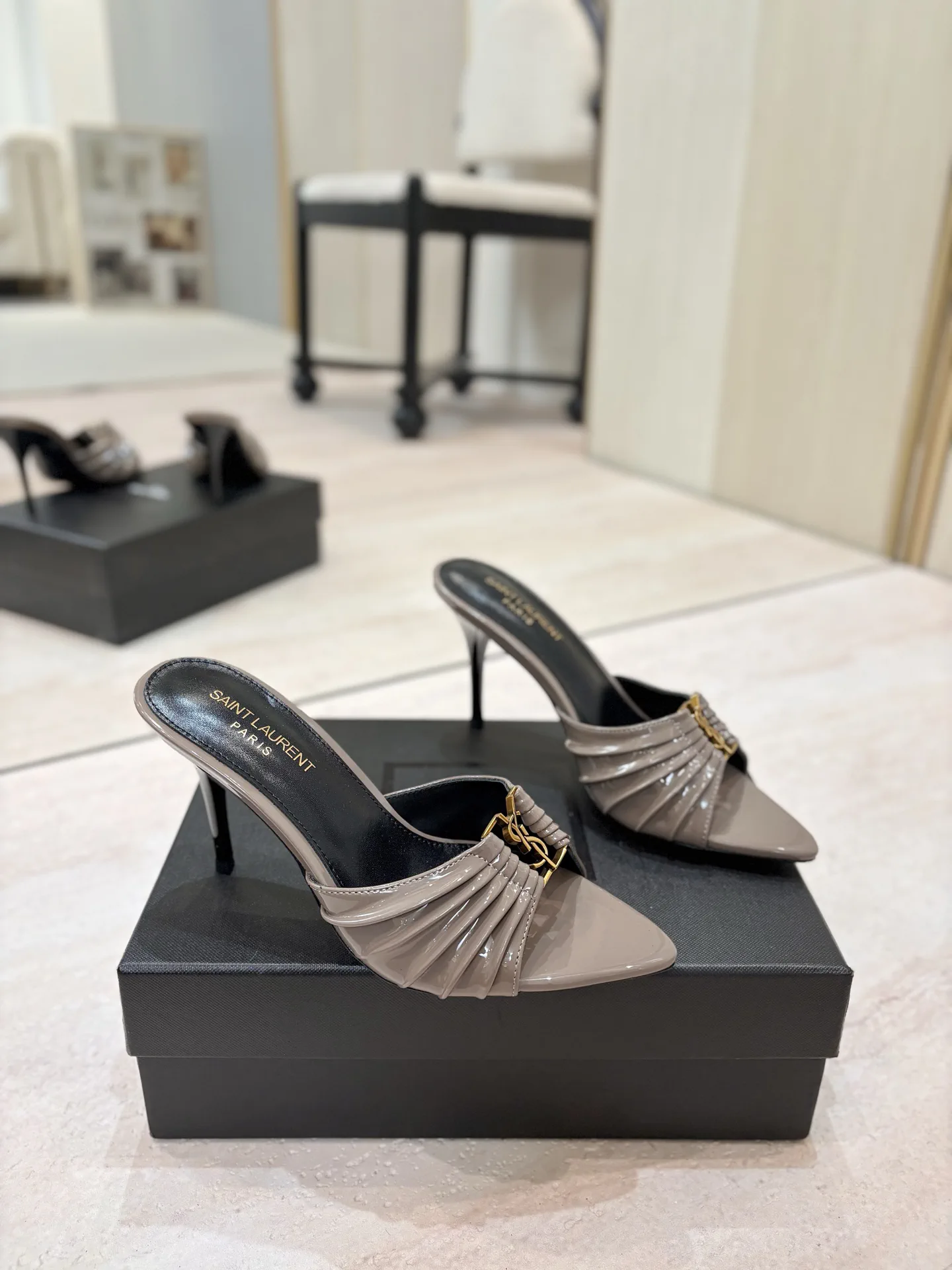 Yves Saint Laurent Ruched Pointed Toe High Heel Mules image 1