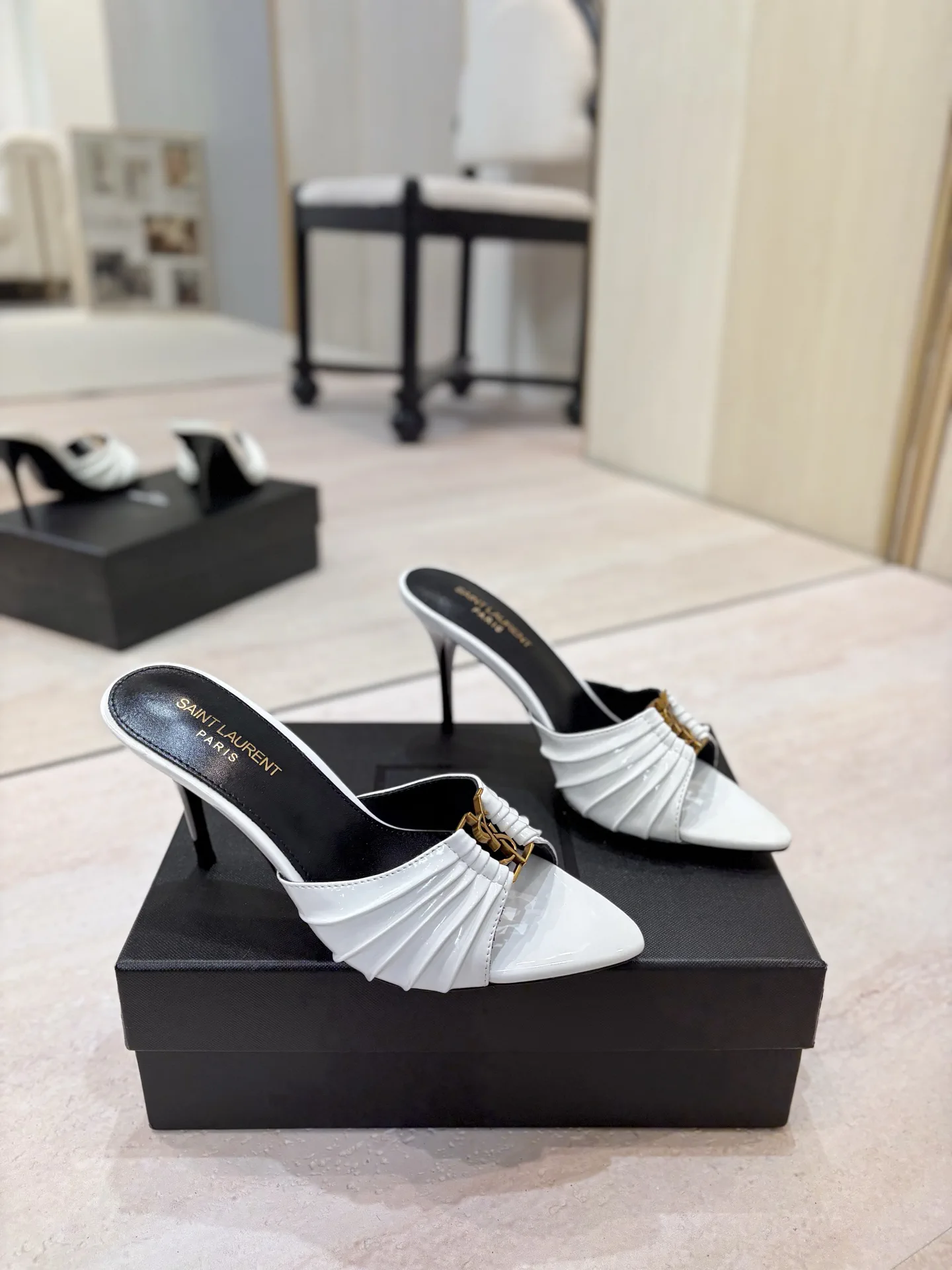 Yves Saint Laurent Ruched Pointed Toe High Heel Mules image 1