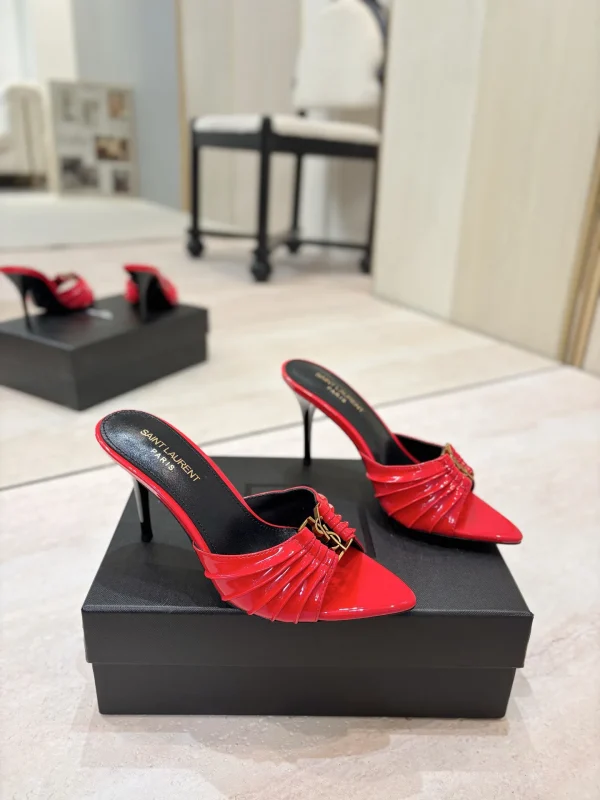 Saint Laurent Ruched Pointed Toe High Heel Mules image 1