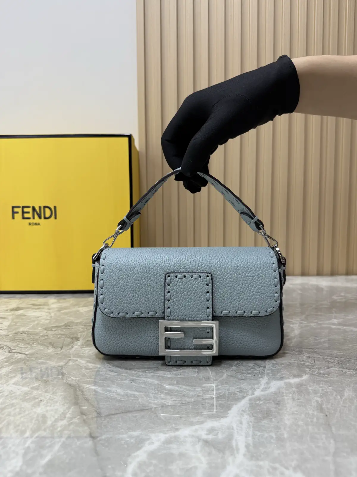 FENDI Light Blue Baguette Top Handle Bag image 1