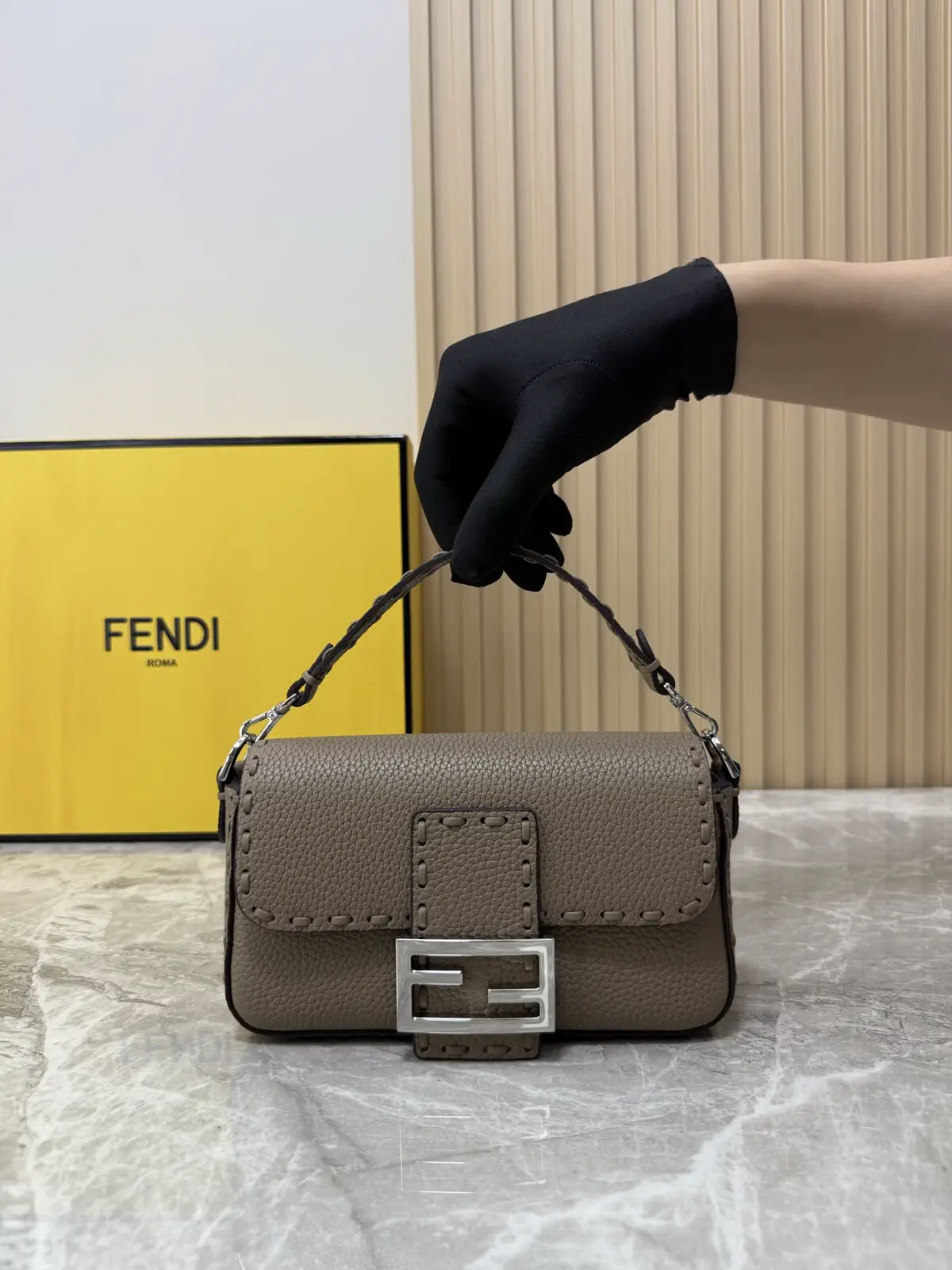 FENDI Taupe Baguette Top Handle Bag image 1