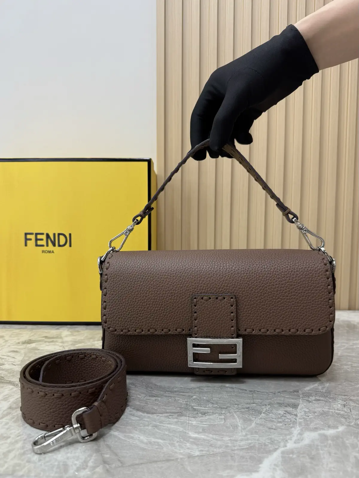 FENDI Brown Baguette Shoulder Bag image 1