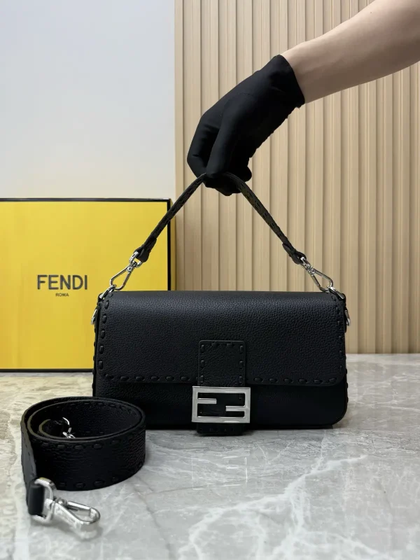 FENDI Black Baguette Shoulder Bag with Stitching Detail image 1