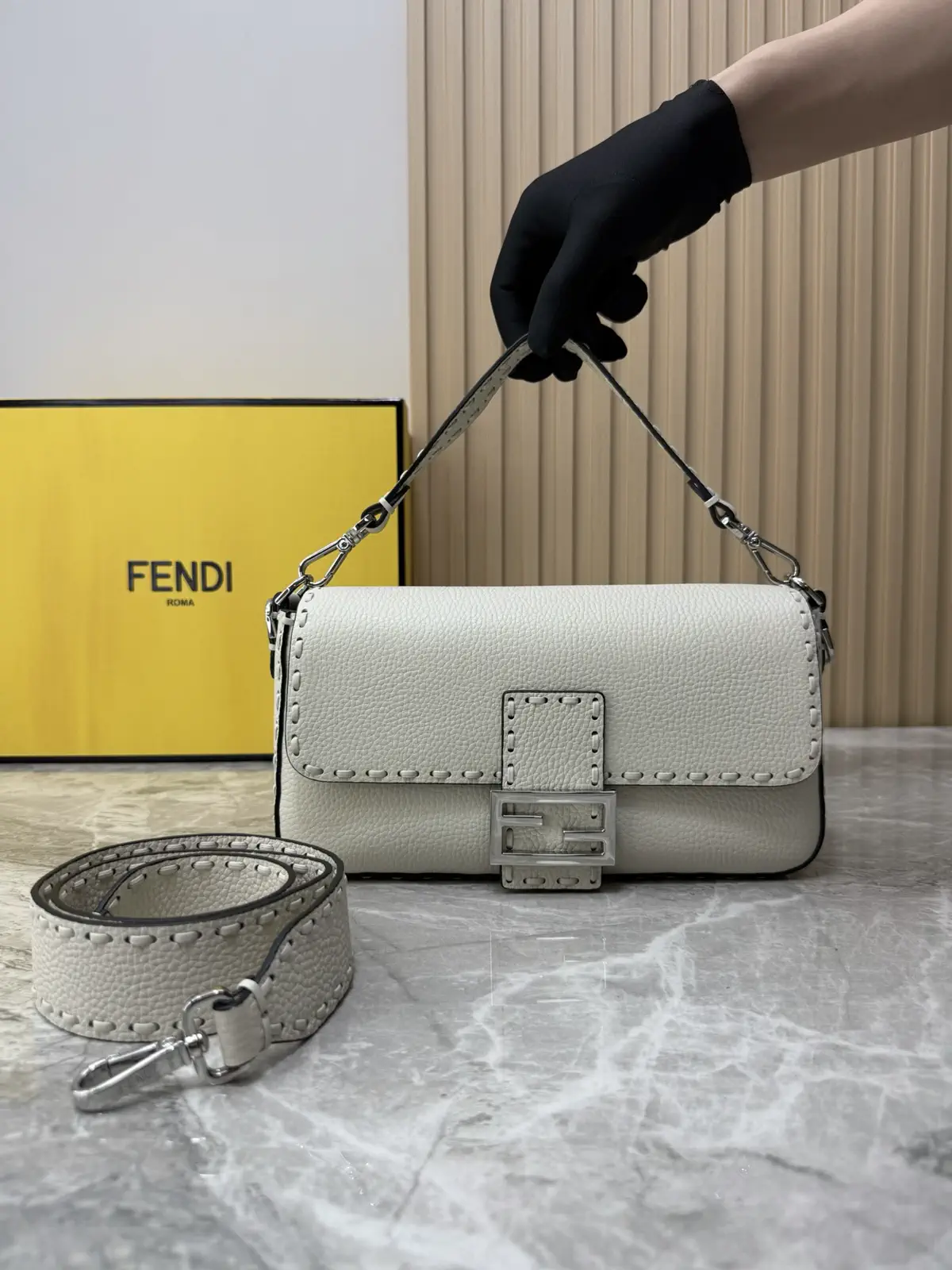 FENDI White Baguette Shoulder Bag image 1