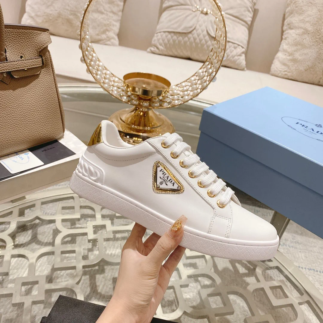 New Metal Logo Lace-Up White Leather Sneakers image 1