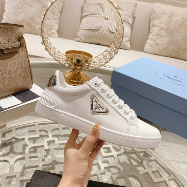 New Metal Logo Lace-Up White Leather Sneakers image 1