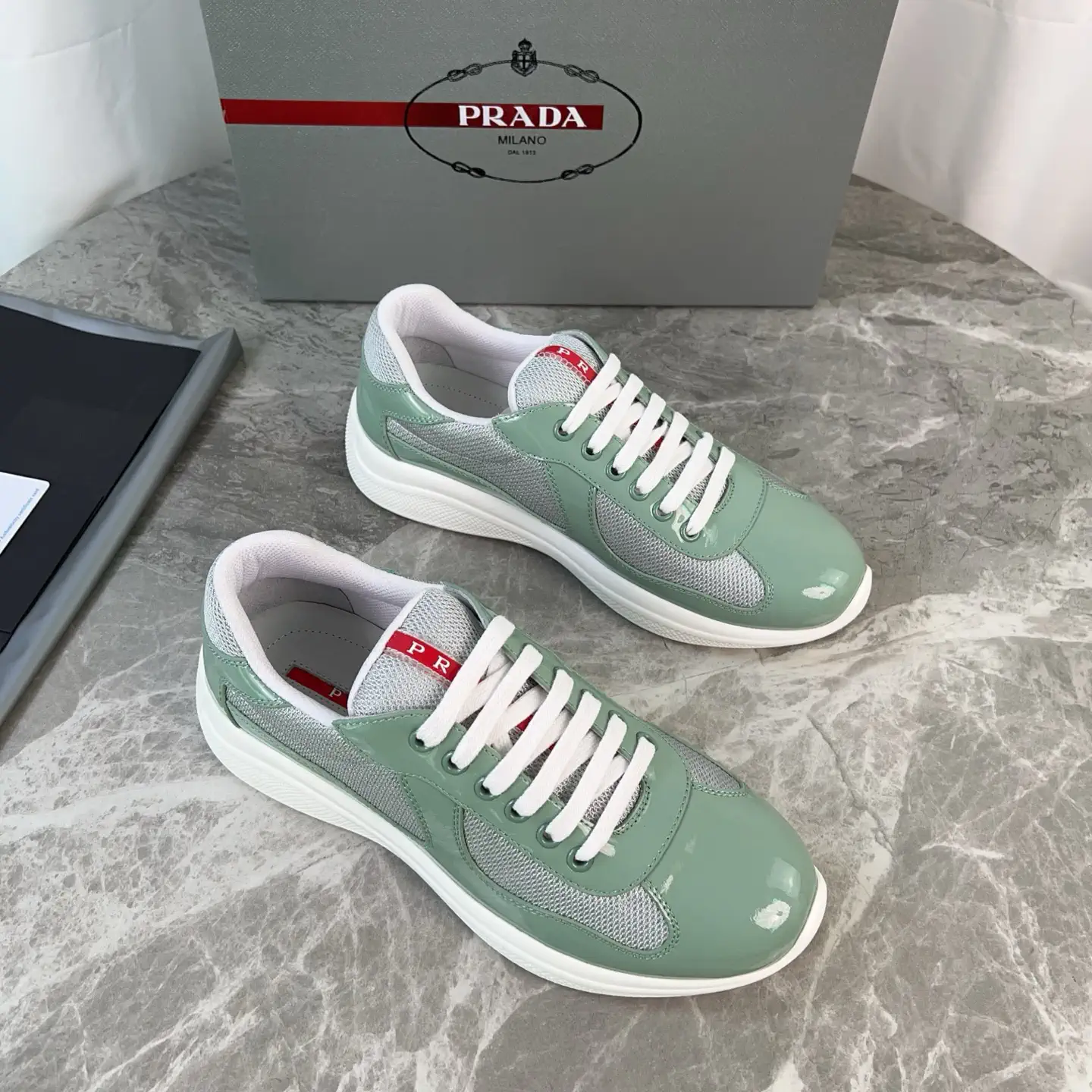P Classic Low-Top Patent Leather and Mesh Casual Shoes image 1