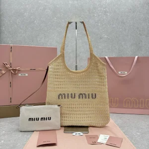 Miu Miu Woven Tote Bag with Small Pouch image 1