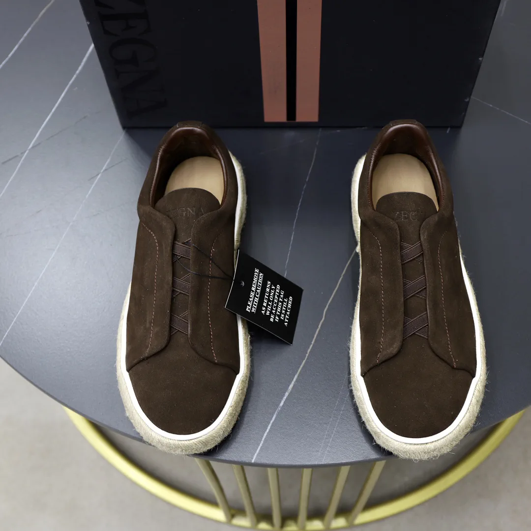 Ermenegildo Zegna Men's Brown Suede Slip-On Sneakers image 1