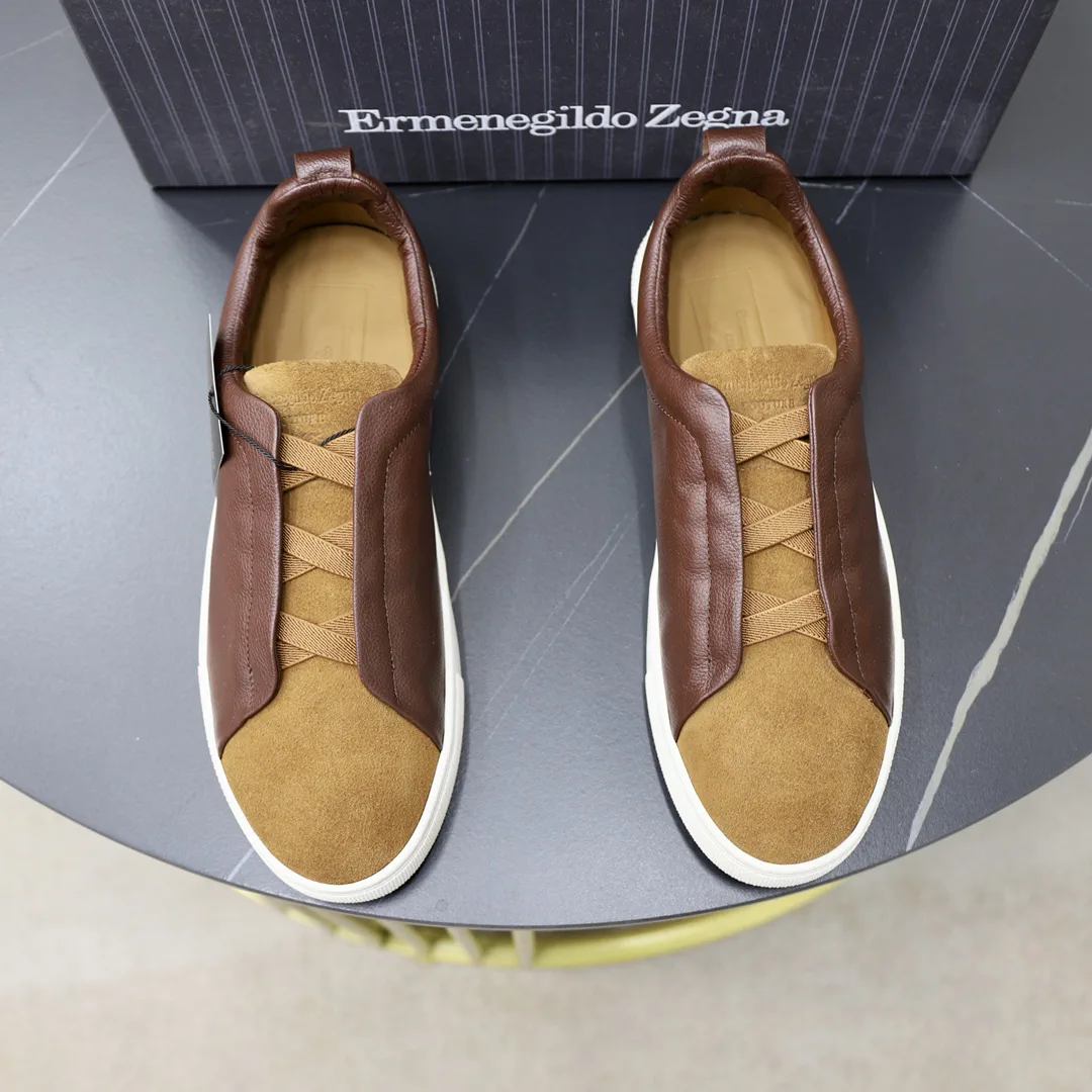Men's Brown Leather Slip-On Sneakers image 1