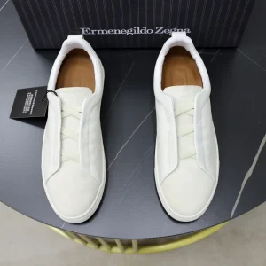 Ermenegildo Zegna Men's White Leather Slip-On Sneakers image 1
