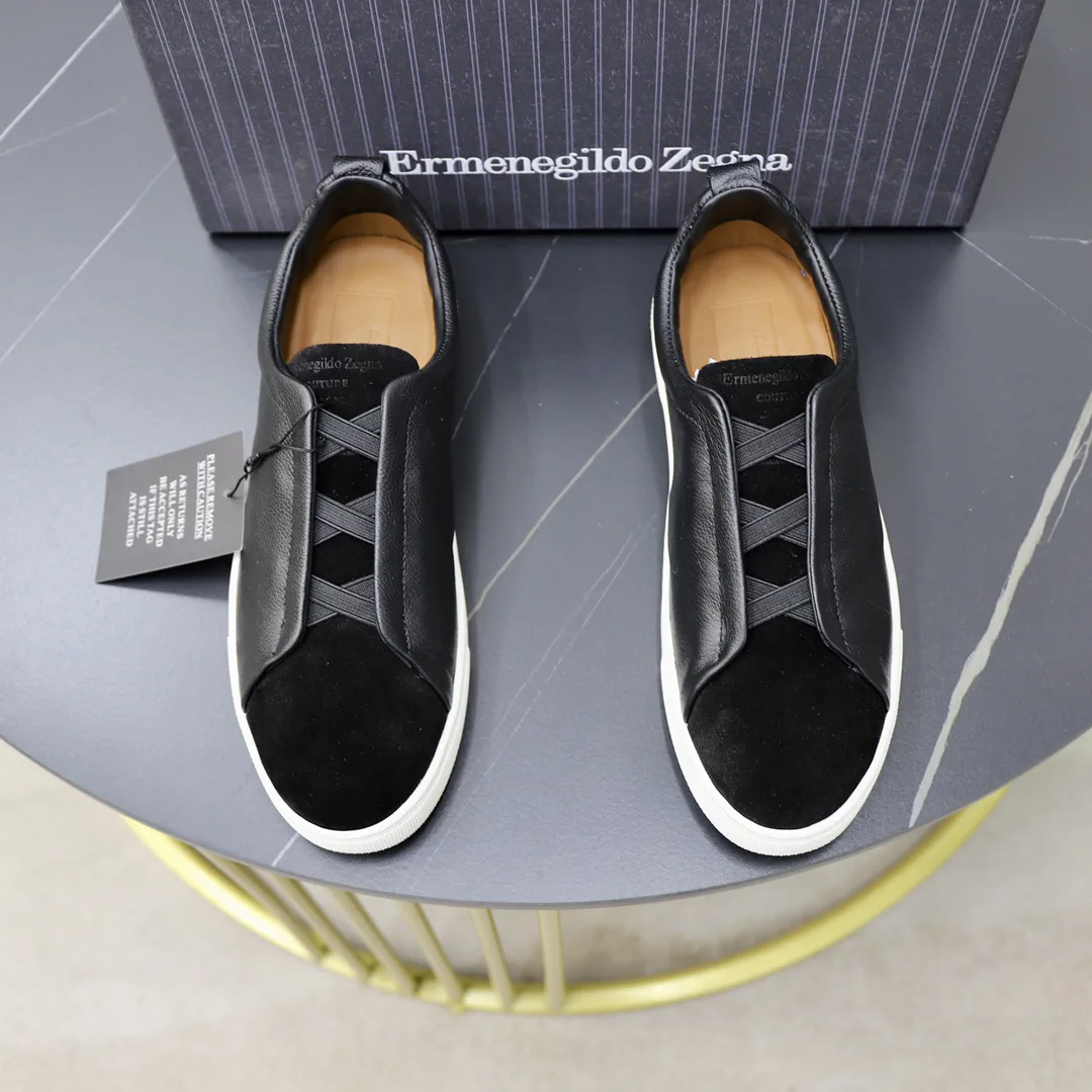 Ermenegildo Zegna Men's Black Leather Slip-On Sneakers image 1