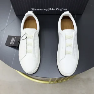 Ermenegildo Zegna Men's White Leather Slip-On Sneakers image 1
