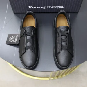 Ermenegildo Zegna Men's Black Leather Slip-On Sneakers image 1