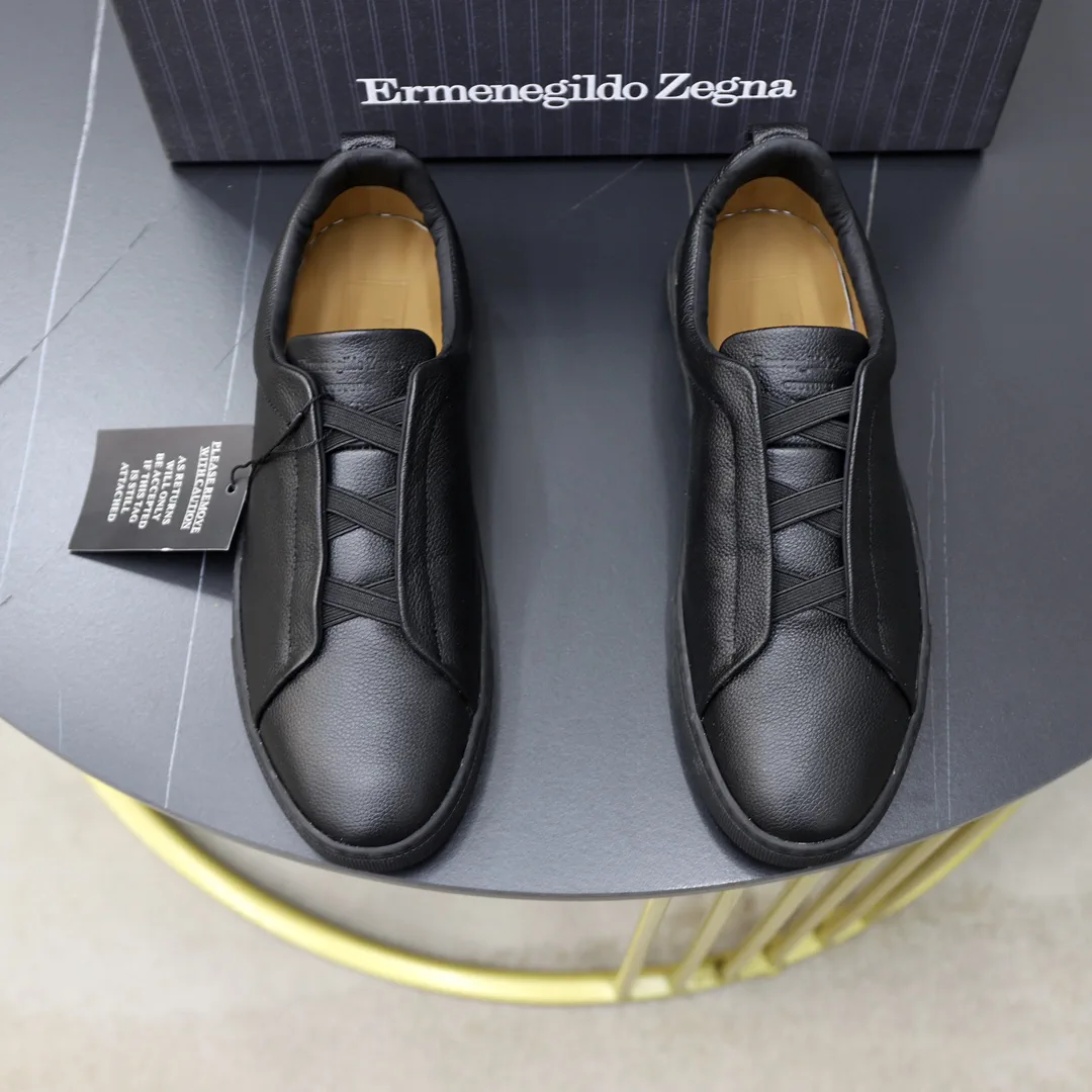 Ermenegildo Zegna Men's Black Leather Slip-On Sneakers image 1
