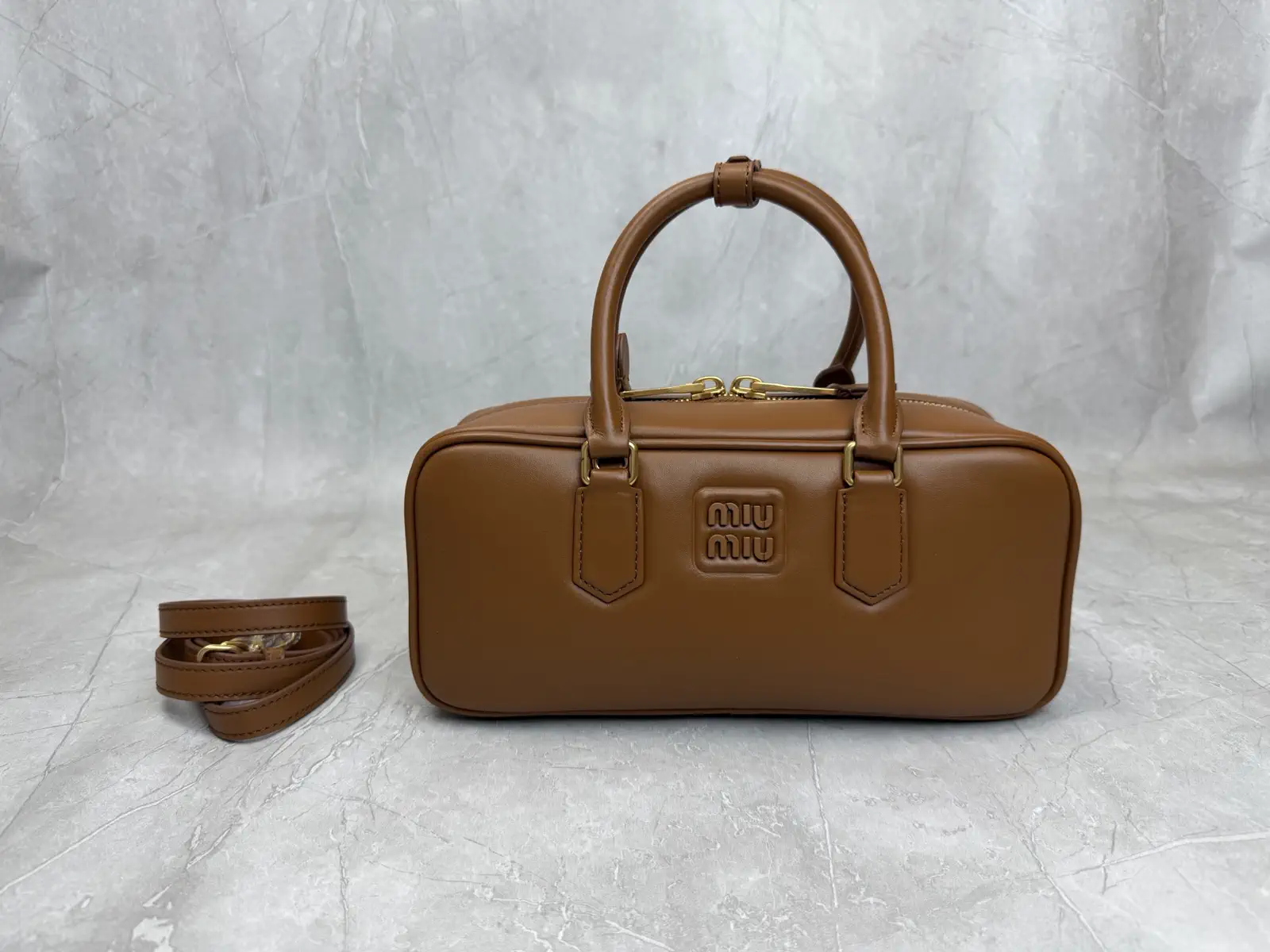 Miu Miu Cognac Leather Top Handle Bag image 1