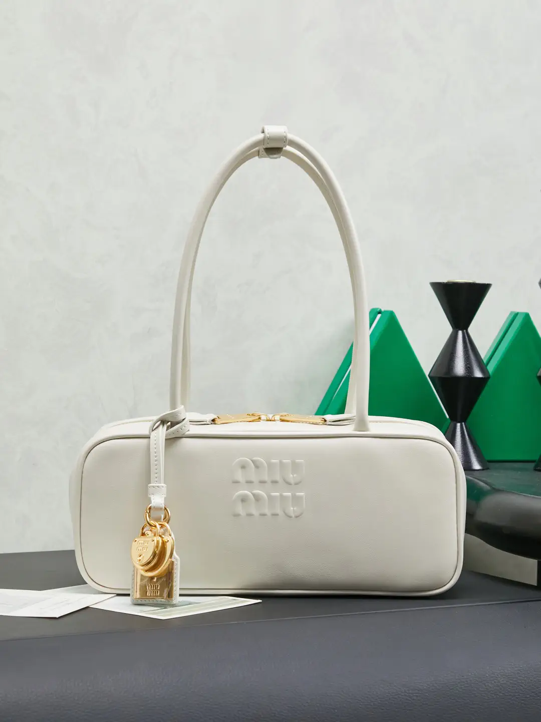 Miu Miu White Leather Shoulder Bag with Charm image 1