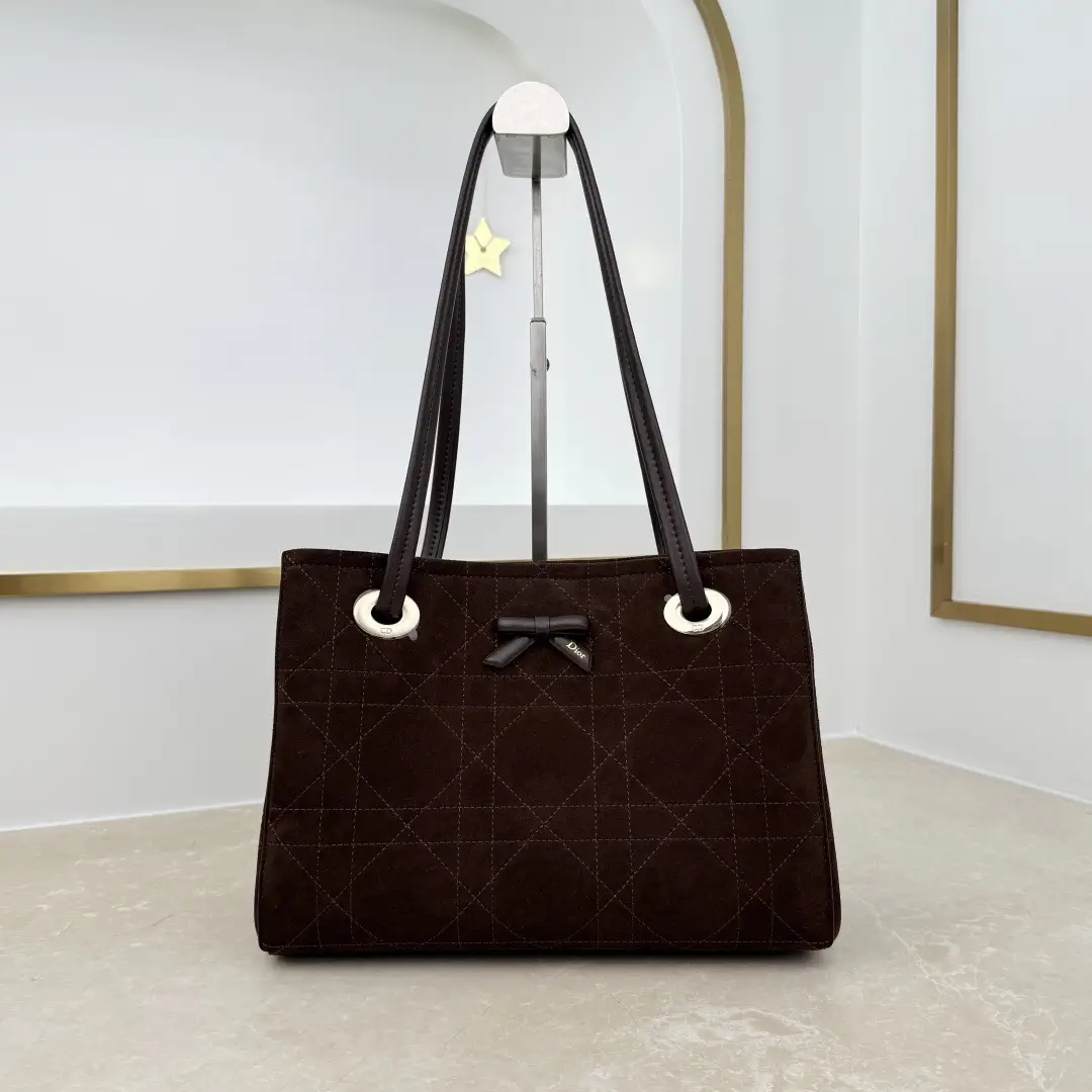 Dior Brown Quilted Bow Tote Bag image 1