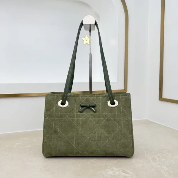 Dior Olive Green Bow Quilted Tote Bag image 1