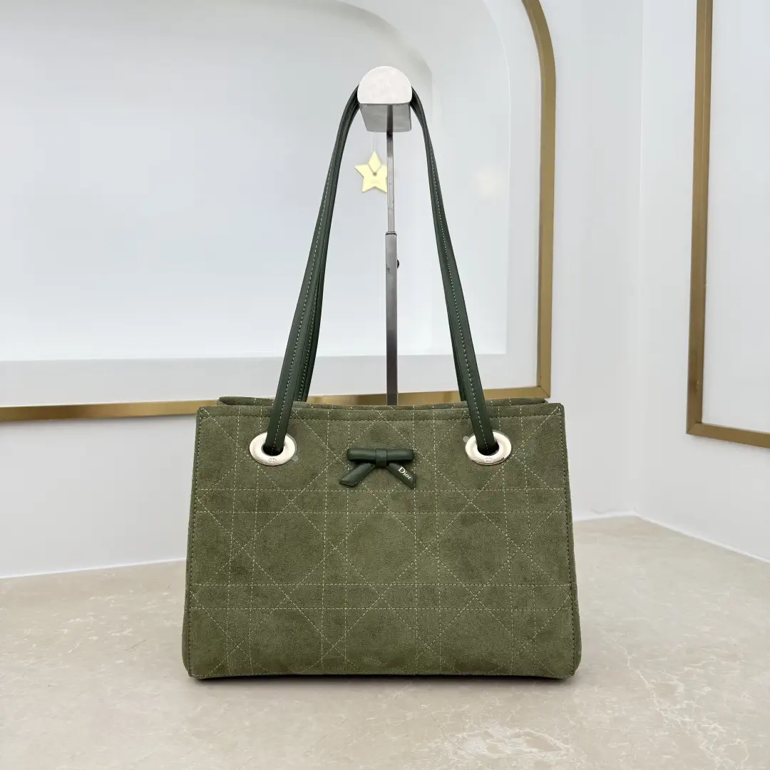 Dior Olive Green Bow Quilted Tote Bag image 1