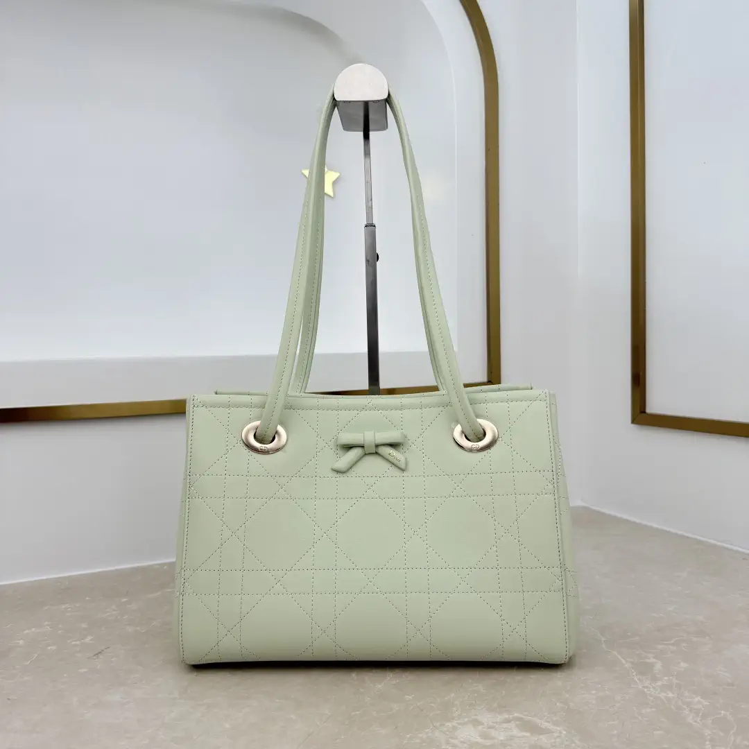 Dior Light Green Quilted Bow Tote Bag image 1