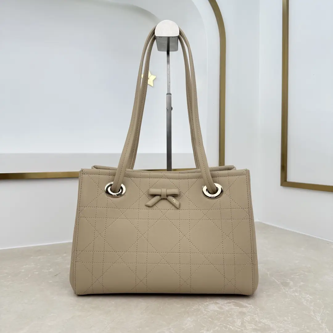 Dior Beige Quilted Bow Tote Bag image 1