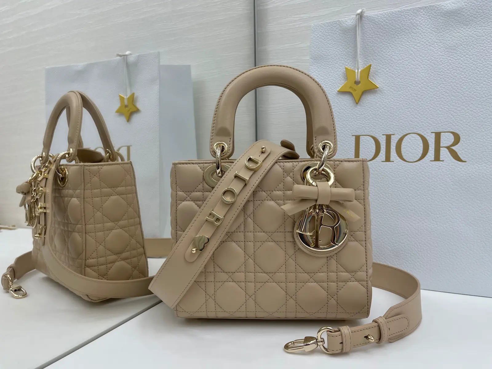 Dior Quilted Top Handle Bag with Bow Charm image 1