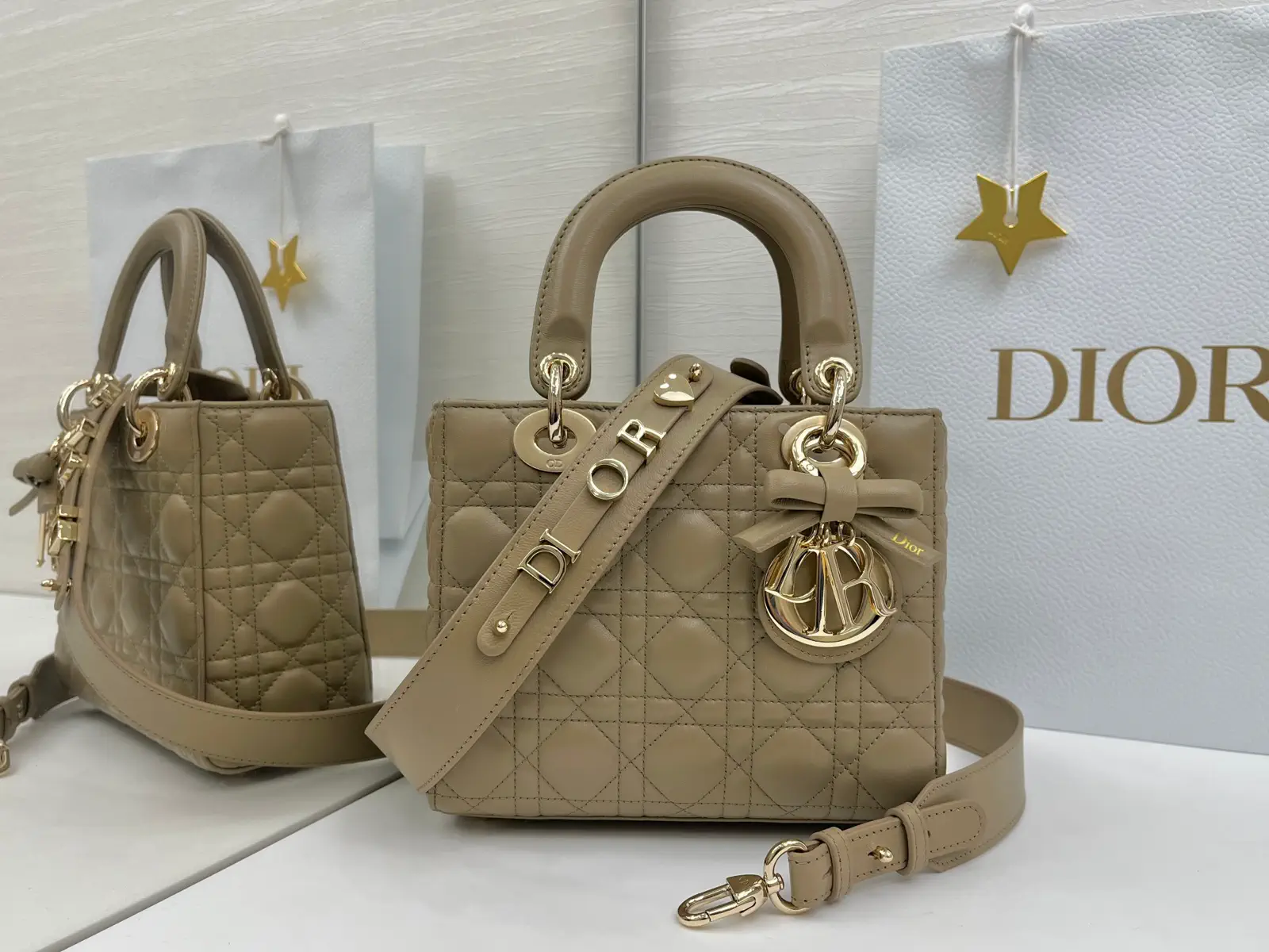 Dior Quilted Top Handle Bag with Bow Charm image 1
