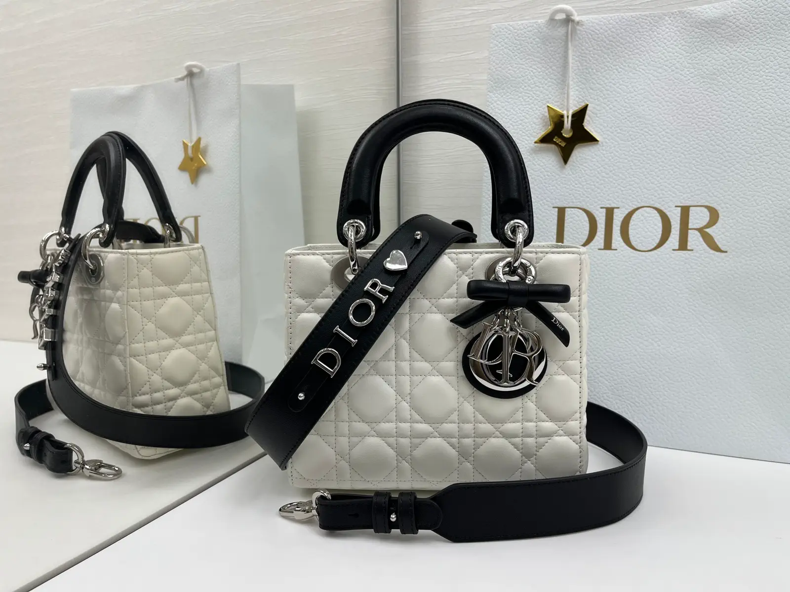 Dior Quilted Top Handle Bag with Bow Charm and Detachable Strap image 1