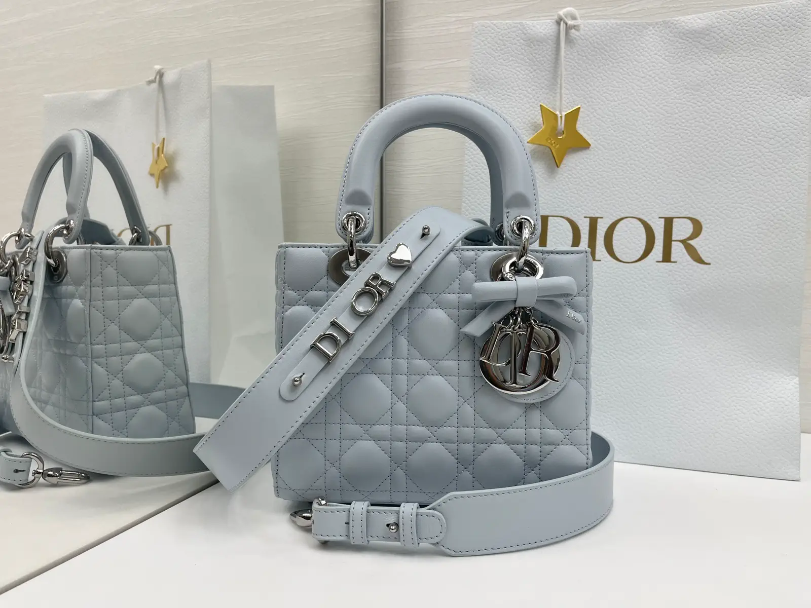 Dior Light Blue Quilted Top Handle Bag image 1