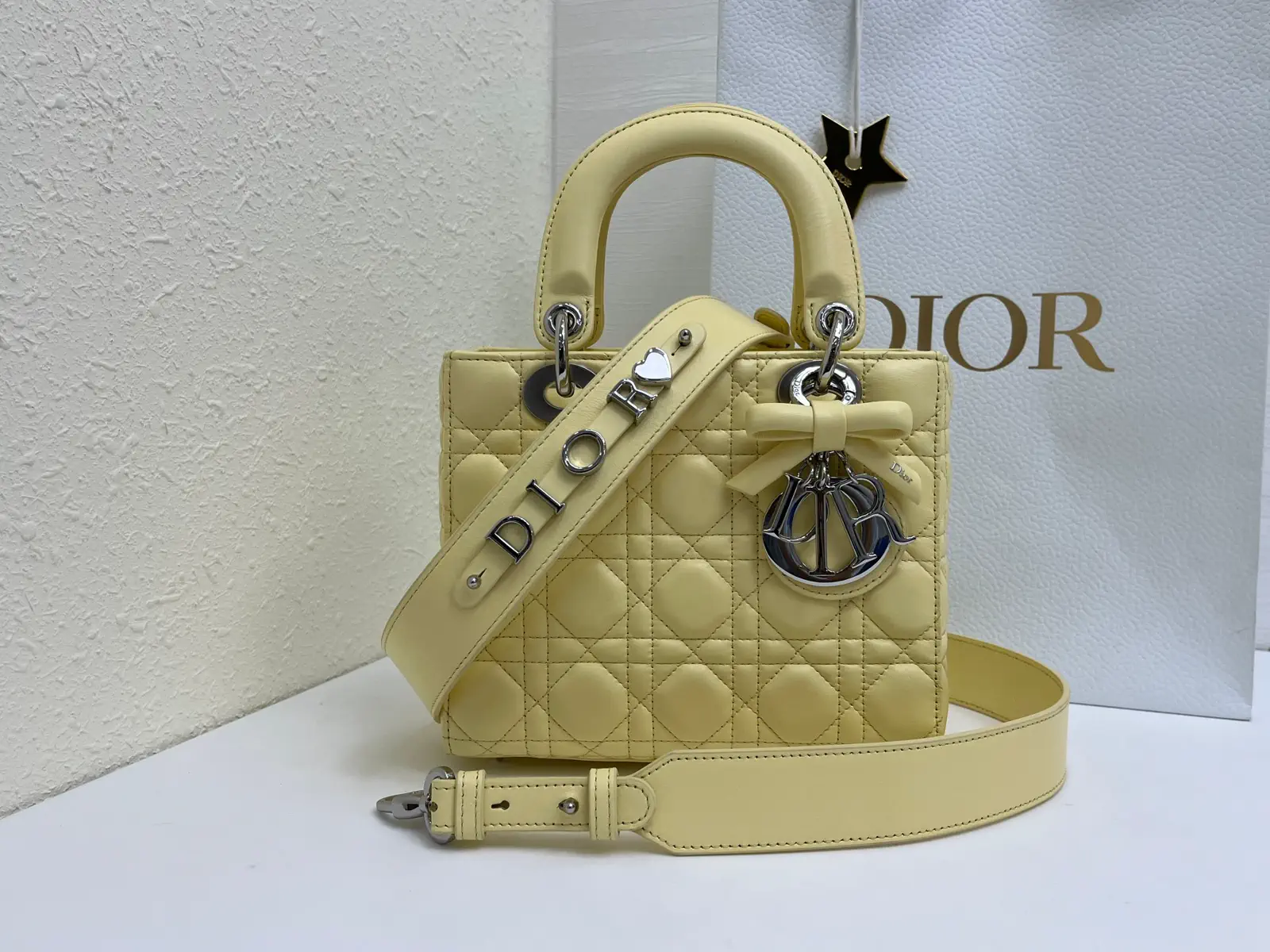 Dior Light Yellow Quilted Top Handle Bag image 1