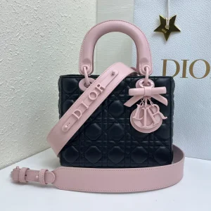 Dior Black Quilted Top Handle Bag with Pink Accents image 1