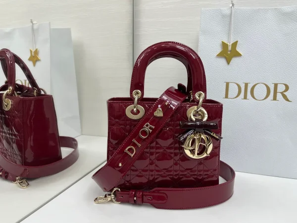 Dior Cherry Red Patent Cannage Lady Dior Top Handle Bag image 1