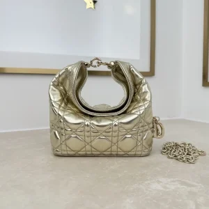 Dior Metallic Gold Quilted Mini Hobo Bag image 1