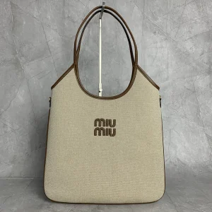Miu Miu Beige Canvas Hobo Tote Bag image 1