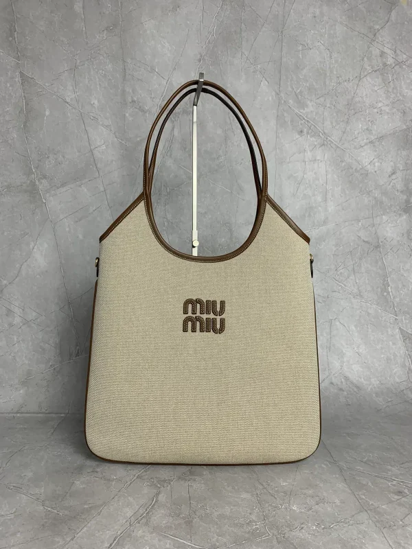 Miu Miu Beige Canvas Hobo Tote Bag image 1