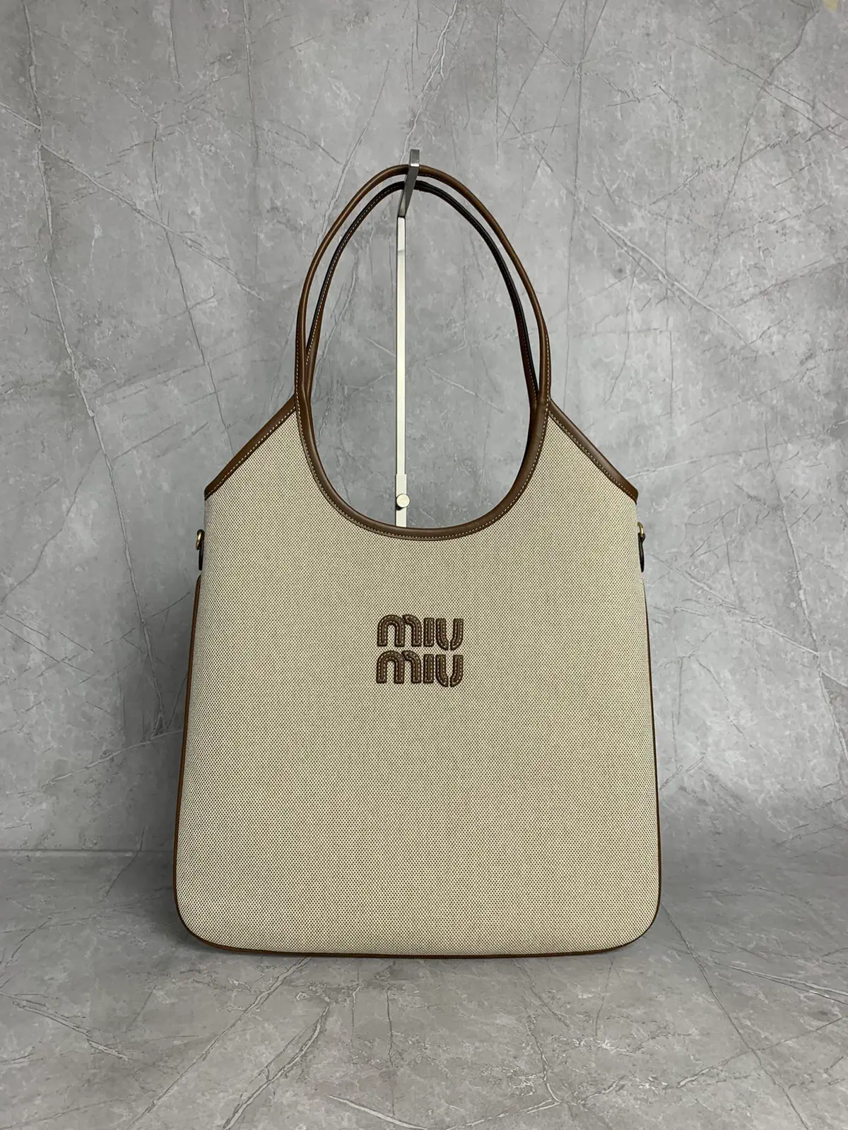 Miu Miu Beige Canvas Hobo Tote Bag image 1