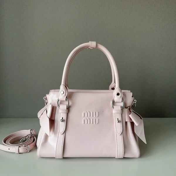 Miu Miu Light Pink Bow Detail Top Handle Bag image 1