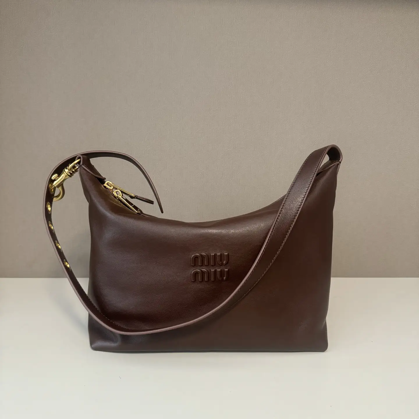 Miu Miu Brown Leather Hobo Shoulder Bag image 1