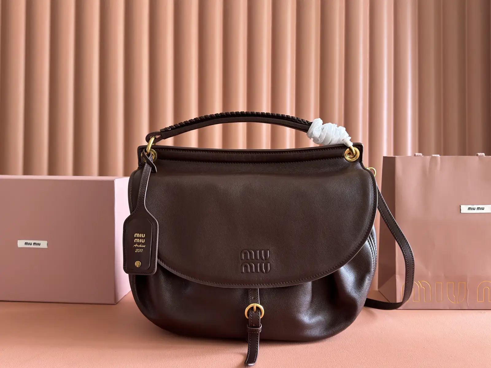 Miu Miu Dark Brown Leather Hobo Shoulder Bag image 1